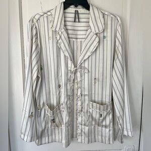 Anthropologie Cream and Black Striped PJ Style Blouse